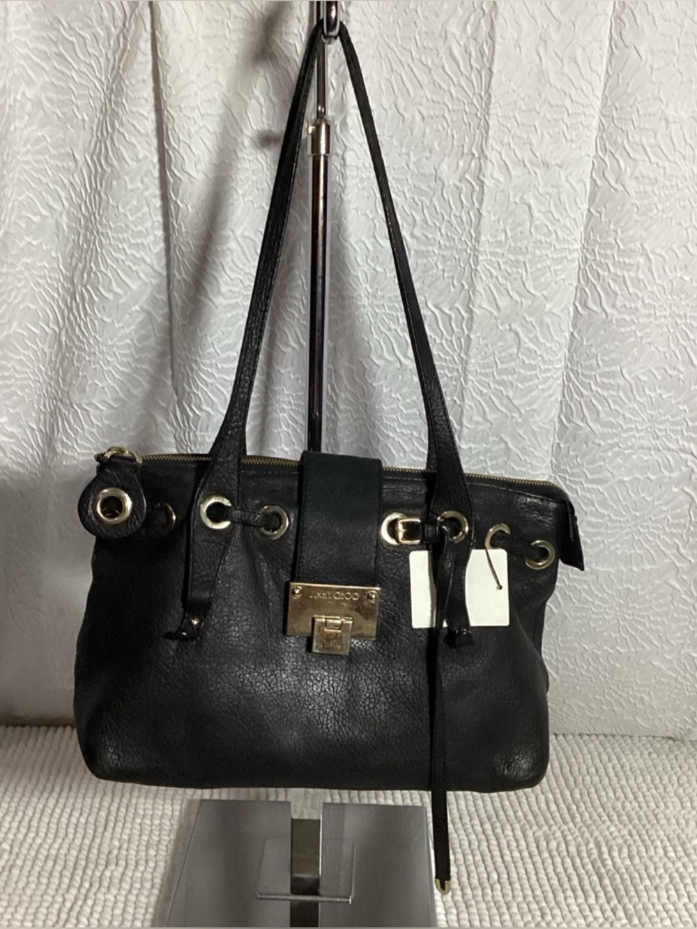 Jimmy Choo Black Rhea Grained Leather Shoulder Tote Bag - Picture 2 of 13